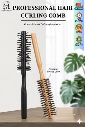 Wood handle round hair brush - wood,