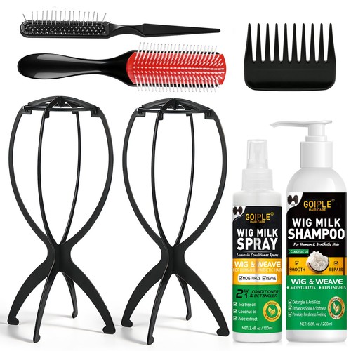 Wig head stand with - head, brush