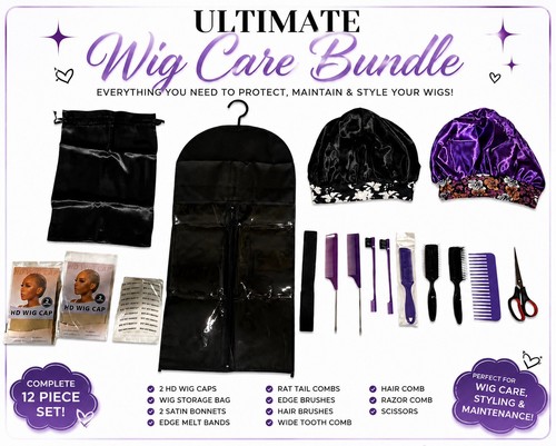 12pc black purple wig care - wig,